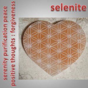 peach SELENITE  charging plate Flower of Life heart crystal stone rock